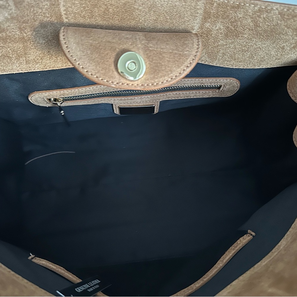 Viral Claudia Firenze Cognac Suede Leather Tote Satchel Bag NWT - Picture 4 of 6